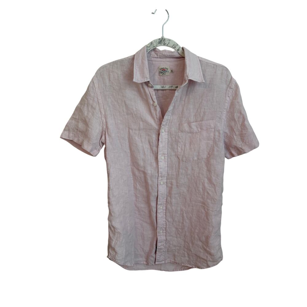 Faherty Men's Small  Button Down Shirt Pink 100% Linen Excellent Condition